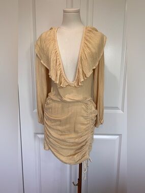 Jen’s Pirate Booty Free People Women's Cream Ruffle V-Neck Ruched Dress